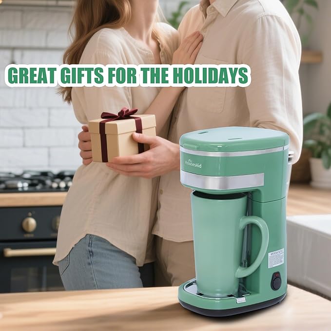 Coffee Machine, Single Serve Coffee Maker, One Cup Coffee Maker with Reusable Filter & One-touch Control Button, Portable Brewer for Camping, Travel & Home, Easy To Clean& Store,15oz/450ml