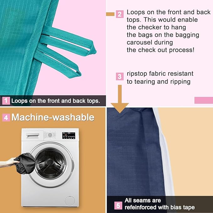 BeeGreen Marrs Reusable Grocery Bags Wholesale Green Reusable Kitchen Bags Bulk Foldable-Machine Washable with Zipper Storage Pouch 50 Packs