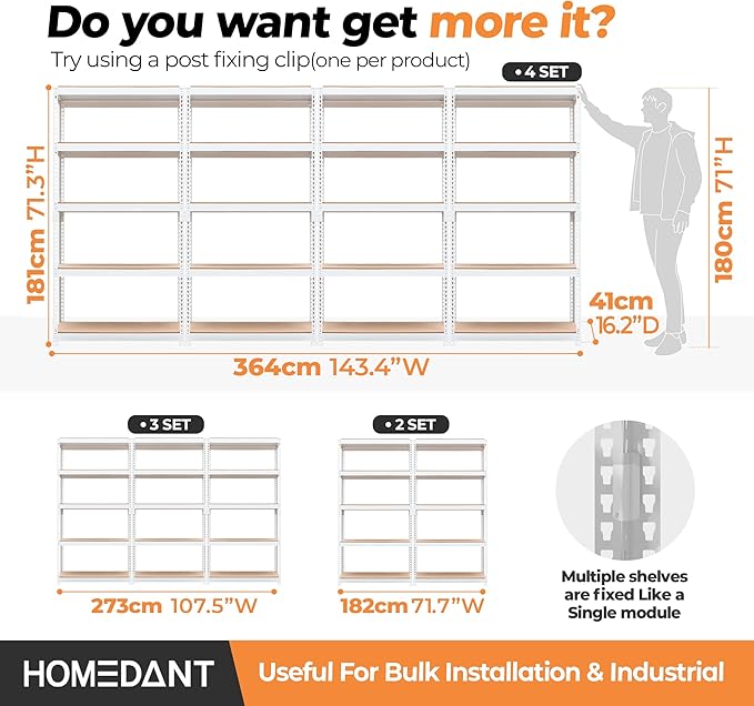 HOMEDANT 5 Tier White Storage Shelves Adjustable Laminated Boltless Garage Metal Shelving Unit Heavy Duty Utility Rack Shelf Warehouse Pantry Closet Kitchen 35.9" W x 16.2" D x 71.3" H White 3Pack