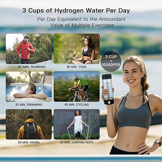 Hydrogen Water Bottle, 3Min Rapid High Content Alkaline Hydrogen Water, USB-C Rechargeable Hydrogen Water Machine, Portable 14OZ, SPE PEM Tech, Travel, Home, Office, Gift for Family & Friends (Black)
