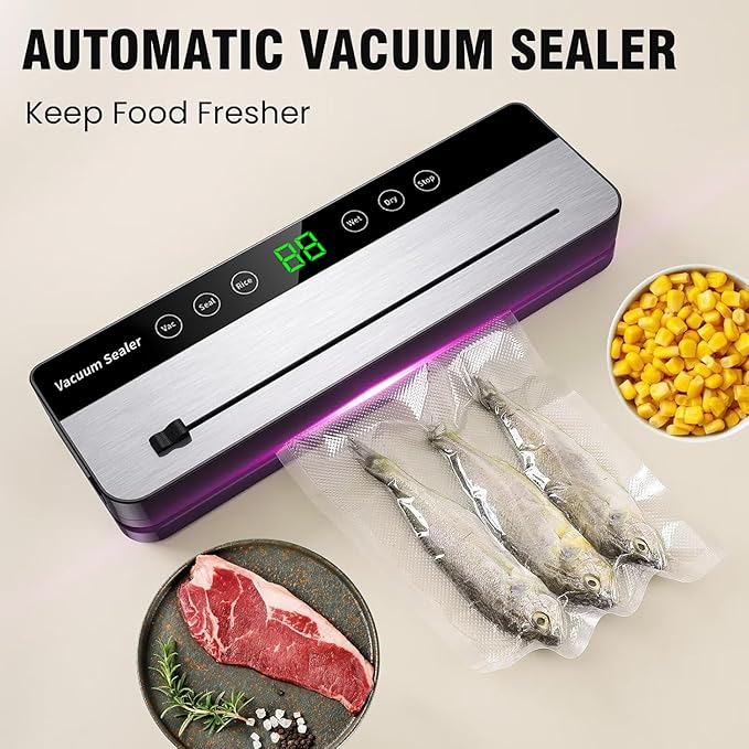 Vacuum Sealer Machine Dry&Moist modes Precision 8-in-1 household food preservation system with build in Cutter, easy to clean, with 20 food sealer bags