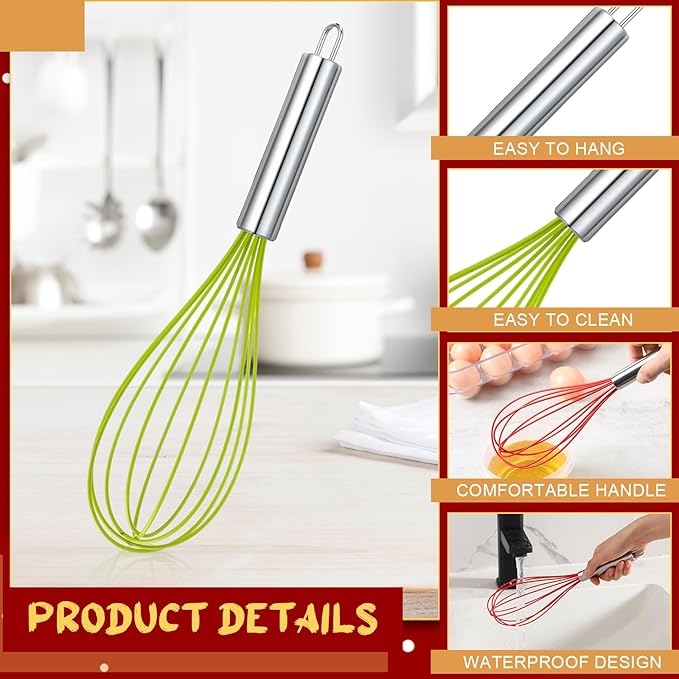 16 Sets 12 Inch Christmas Whisks Gifts DIY Fillable Christmas Tree Ornaments Xmas Colored Silicone Whisks for Cooking Heat Resistant Egg Beaters with Card Rope Bag for Candy Holder