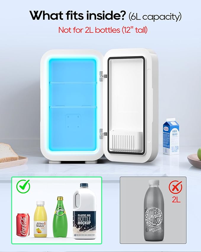 BEICHEN Mini Fridge,6 Liter / 8 Can Small Fridge for Bedroom, Car, Office & Dorm, 110V AC/DC Portable Thermoelectric Cooler & Warmer for Skincare, Food, Drinks, White