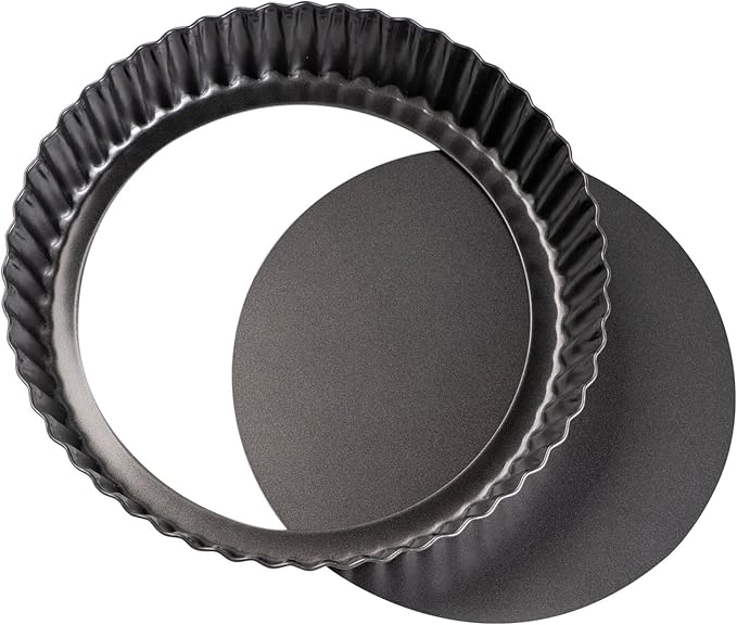 Deep Dish Quiche Pan, 11” x 2” Tall Pie Pan Deep Tart Pan with Removable Bottom, Nonstick Large Fluted Tart Mold Loose Base Round Deep Pizza Pan for Baking Easter Pie