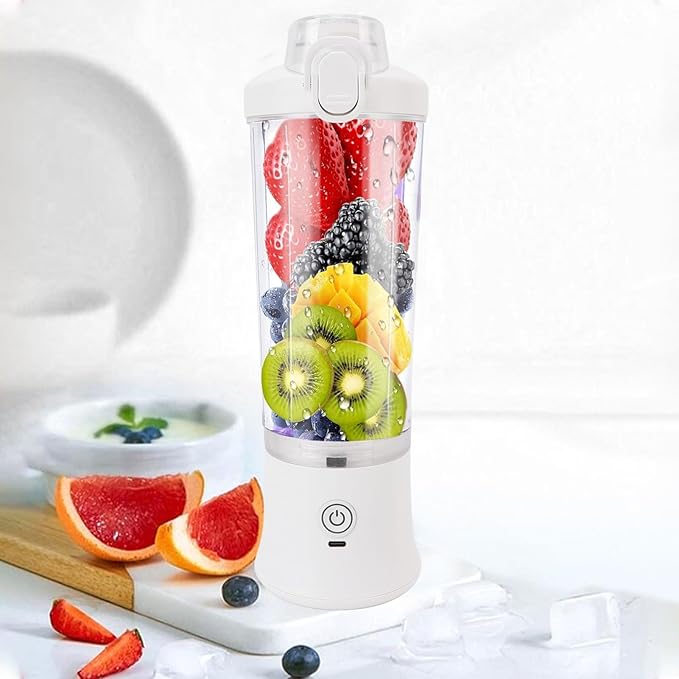 Portable Blender 600ml 18000RPM USB C Rechargeable Mini Juicer Cup with Stainless Steel Blades RGB Light for Travel Gym