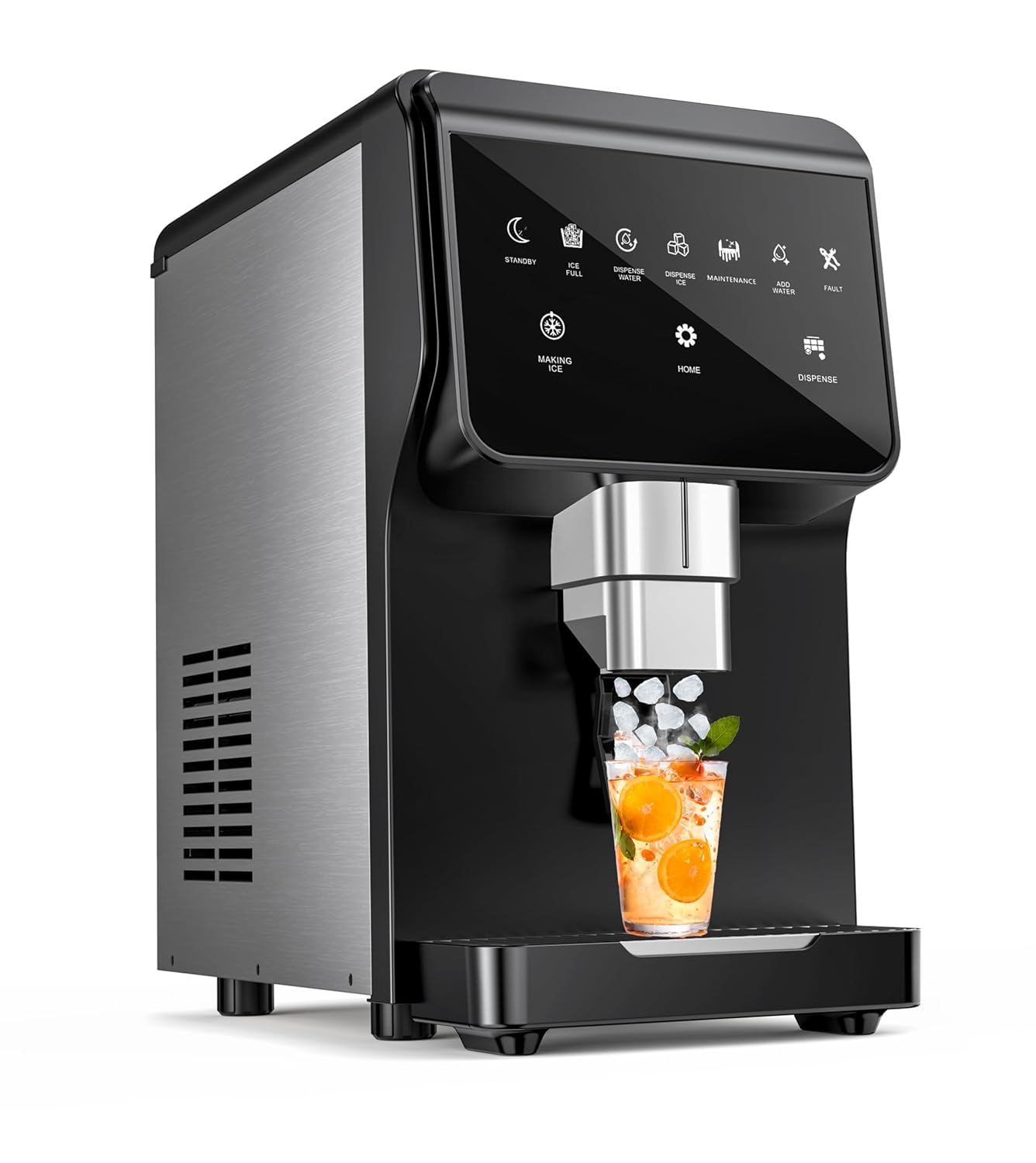 Undercounter Nugget Ice Maker with Water Dispenser – 50 lbs/Day, 5 lbs Bin, Soft Chewable Ice Machine, Self-Cleaning Stainless Steel Ice Maker for Home, Kitchen, Bar, Office