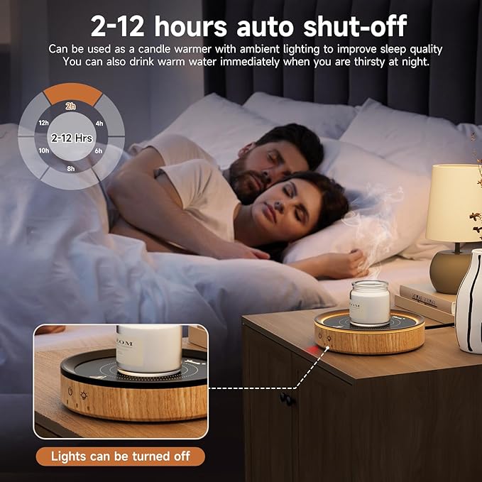 36W Mug Warmer, 3 Temperature Settings, Auto Shut Off (2-12H), Max 176°F, Wood Grain Design with Ambient Light,Ideal Gift for Home & Office (Wood Grain)