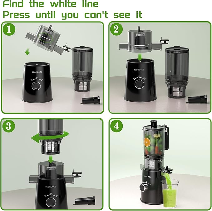 Cold Press Juicer, Slow Masticating Juicer Machines with 5" Feeding Chute Fit Whole Fruits&Vegetables, Stainless Steel Slow Masticating Juicer Easy to Clean, 99.6% Juice Purity, 1.5L Capacity-Black