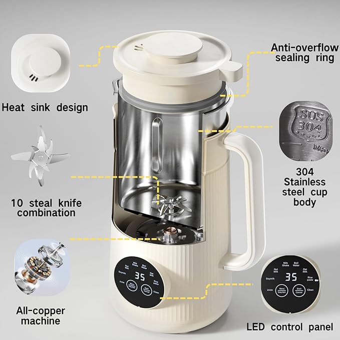Automatic Nut Milk Maker Machine, 8 in 1 Soy Milk Maker, 35 oz Almond Machine Maker, 12-Hour Delay, Keep Warm, Non Dairy Beverages, Juice/Rice Paste/Clean/Milk Shake, 800W Heating, Self Cleaning