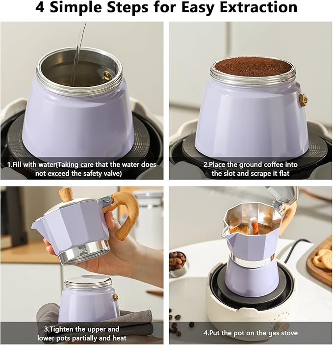 Bincoo Cute Espresso Maker Stovetop - Small Moka Pot 2 Espresso Cups/120ML,Espresso Pot Italian Coffee Maker for Home Camping Cafe Office (Purple)