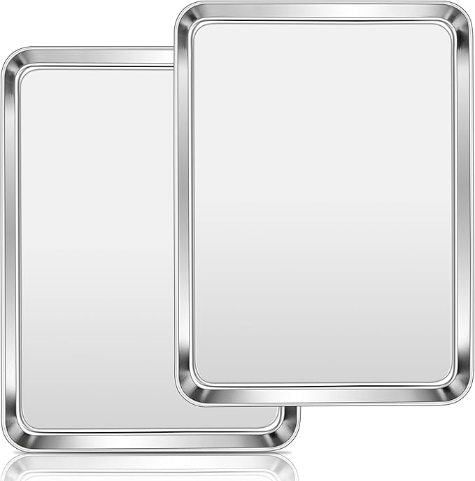Homikit Baking Pan Sheet Set of 2, Stainless Steel Cookie Sheets Tray for Oven, 20 x 14 Large Metal Half Sheet Bakeware for Cooking Baking, Rustproof & Heavy Duty, Mirror Finish & Dishwasher Safe
