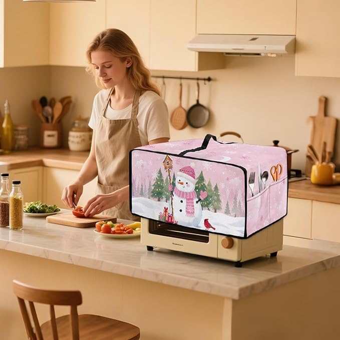 Air Fryer Toaster Oven Dust Cover Washable Convection Oven Cover Stylish Kitchen Appliance Protector Decorations Countertop Accessories, L, Snowman Northern Cardinal Pink