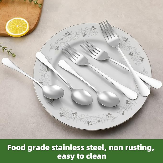 36 Pcs Forks and Spoons Silverware Set, Food Grade Stainless Steel Flatware Cutlery Set for Home, Kitchen and Restaurant, 18 Dinner Fork(8") and 18 Teaspoon(6.7"), Mirror Polished, Dishwasher Safe