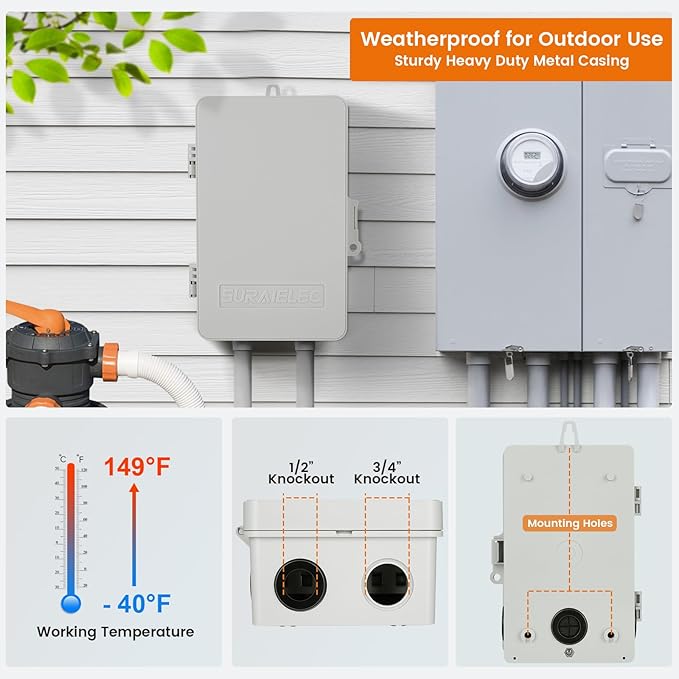 SURAIELEC Pool Timer, 7-Day Digital Pump Timer Switch, 40 AMP Heavy Duty, 120/240/277 VAC, 2HP Programmable Switch Box for Swimming Pool, Hot Water Heater, Lights, Outdoor/Indoor Use