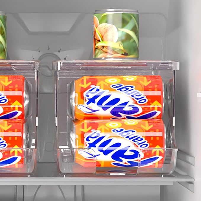 SCAVATA Soda Can Organizer for Refrigerator, Stackable Canned Food Pop Cans Container Can Holder Dispenser with Lid for Fridge Rack Freezer, Clear Storage Bins-Holds 12 Cans Each (One)