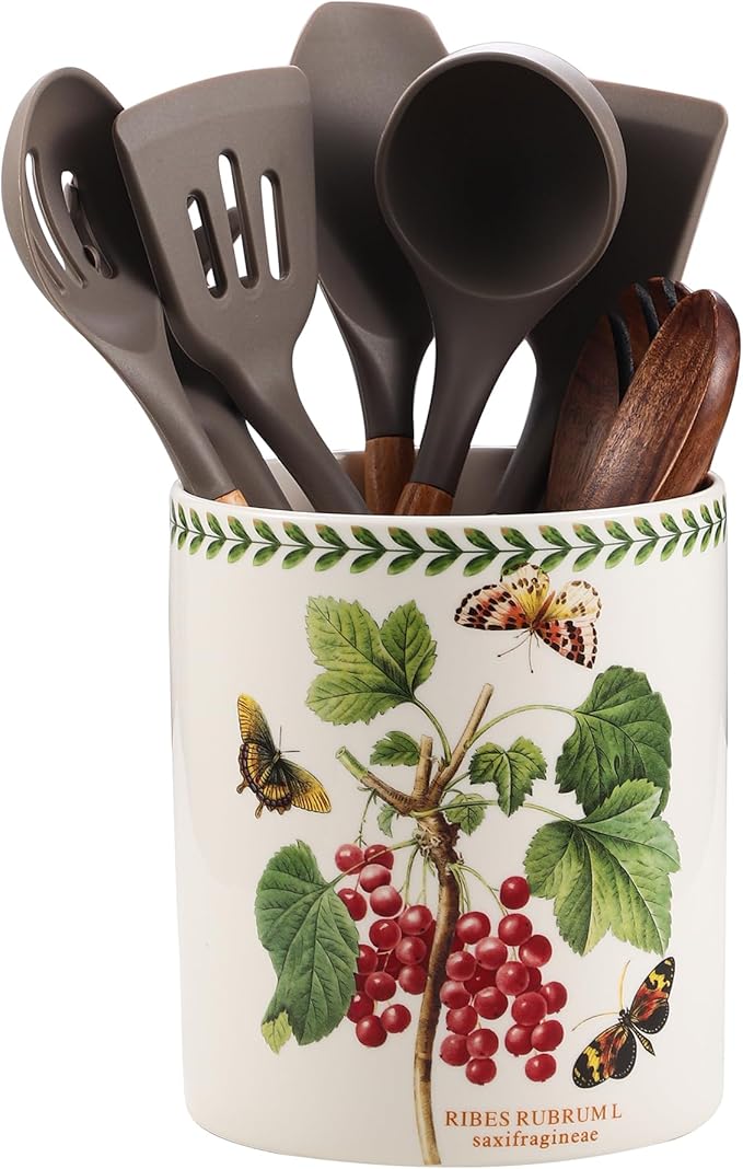 7" Flower Utensil Holder, Large Kitchen Utensil Holder Organizer , White Stable Utensil Crock Spatula Holder for Kitchen Counter Countertop Farmhouse Cooking Tools Holder(Ribes rubrum)