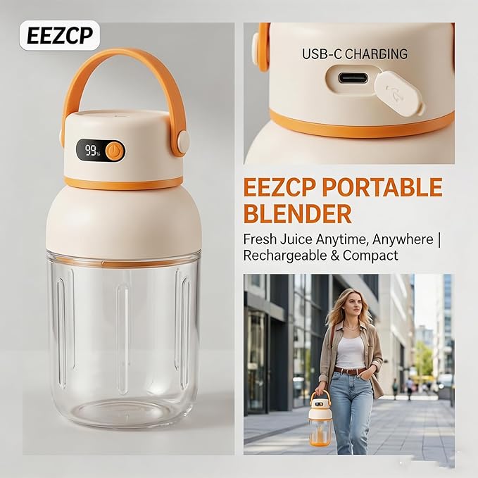 Portable Electric Juicer Cup with Zero Cord Hassle, USB-C Rechargeable, 36 Stainless Steel Blades, 18000 RPM Motor, Leakproof for Shakes,Smoothies,Travel,Gym,Office Outdoor (800ML)