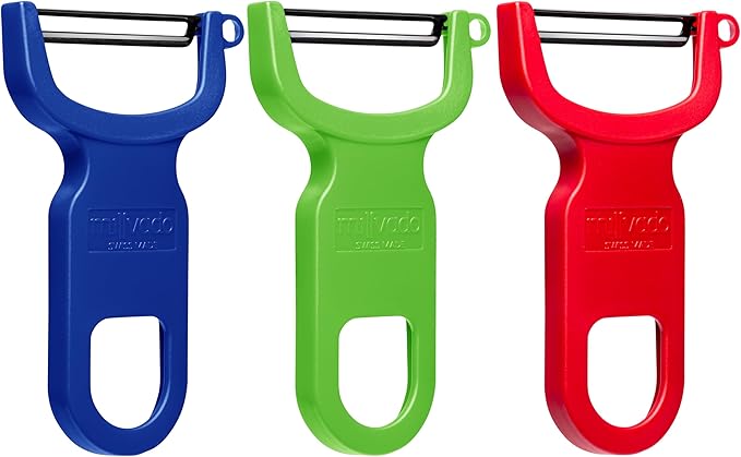 Vegetable Peeler, Swiss Made Sharp Peelers for Kitchen, Set of 3 Y Peeler for Potatoes, Apple Peeler, Vegetables, Fruits, Carbon Blade, Dishwasher Safe