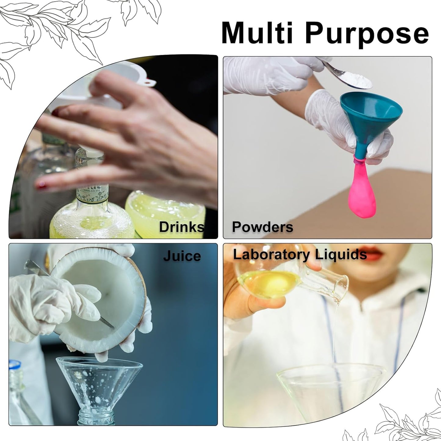 PATIKIL 3.5 Inch Clear Plastic Funnel, 8 Pcs Wide Mouth Multipurpose Transfer Funnel with Long Spout for Filling Water Bottle Liquid Lab Spices Powder Oil