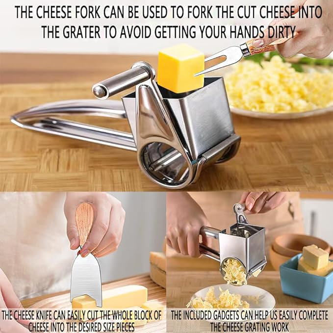 Cheese Grater set, Stainless steel Parmesan Cheese Grater, Comes with 4 stainless steel planer barrels for cheese, nuts, chocolate and more, With Cheese knife set and cleaning brush