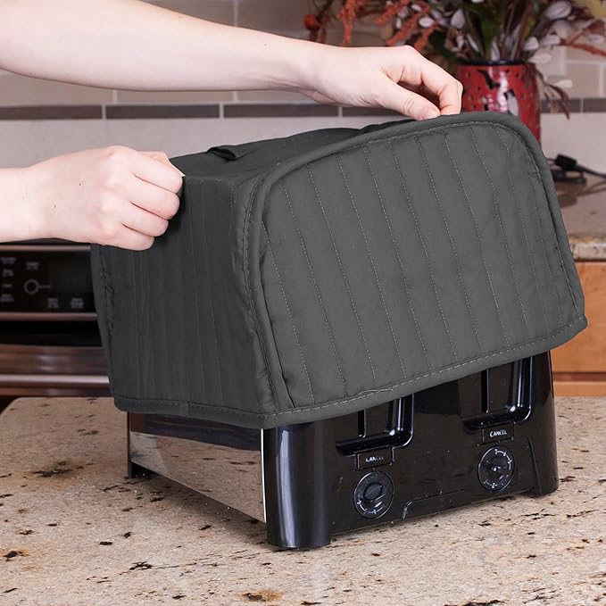 RITZ Premium Universal Four Slice Toaster Cover, 11.25" x 7.25" x 10.5", Polyester and Cotton Quilted, Fingerprint Protector, Super Soft Dust Cover (Appliance NOT Included), Graphite