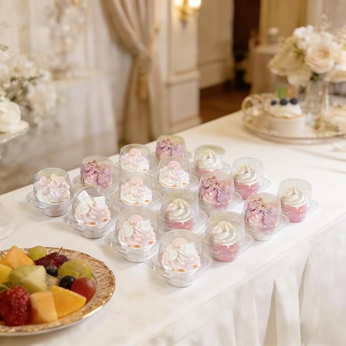 NPLUX 25 Pack Individual Cupcake Containers Plastic Cupcake Boxes Cupcake Holders Stackable Deep Dome Cupcake Carrier
