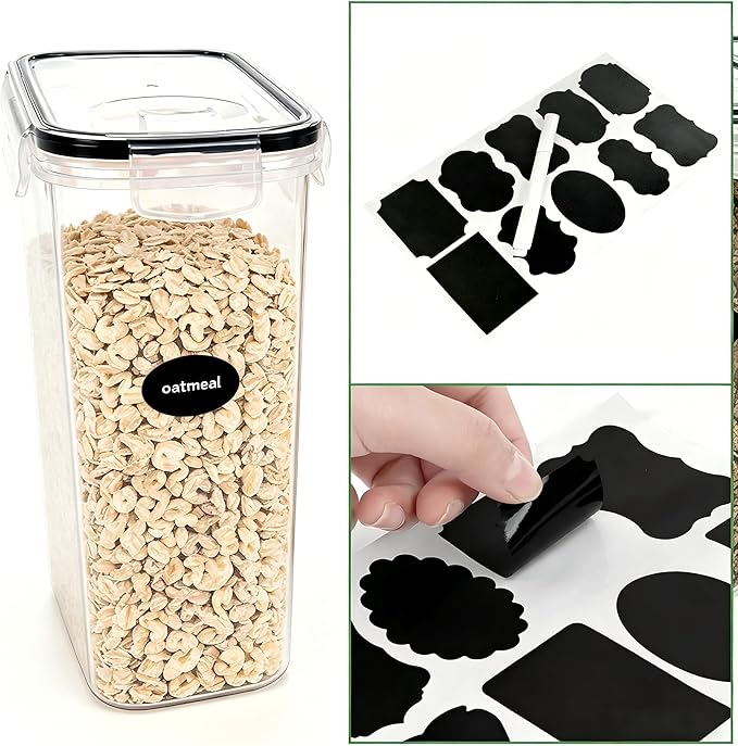 4 Pack 4L/135oz Cereal Storage Containers, Airtight BPA Free Plastic Cereal Dispenser with Lids, Large Dry Food Storage Canister for Pantry, Rice, Flour, Sugar, Pasta
