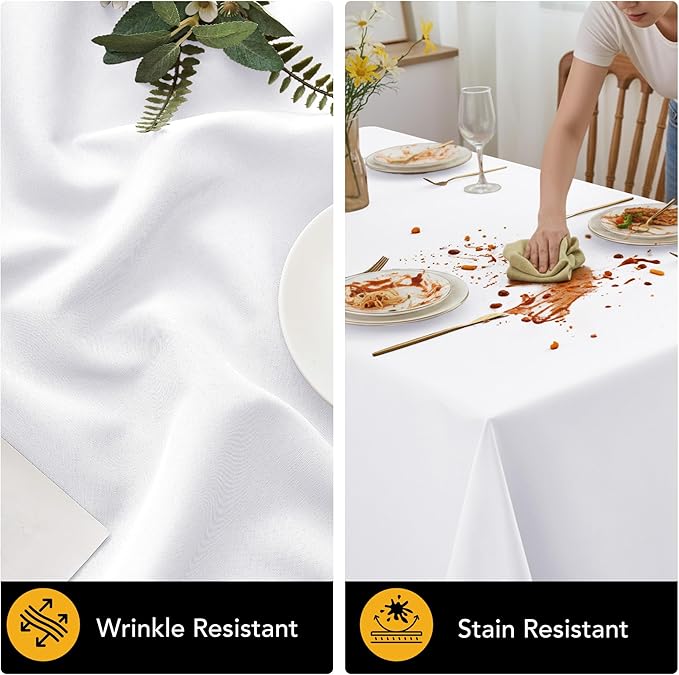 6-Pack White Tablecloths for Square Tables, 54 x 54 Inches, Stain-Resistant Polyester Fabric for 2 Foot Tables - Washable Table Covers for Weddings, Banquets, Birthday Parties, Events