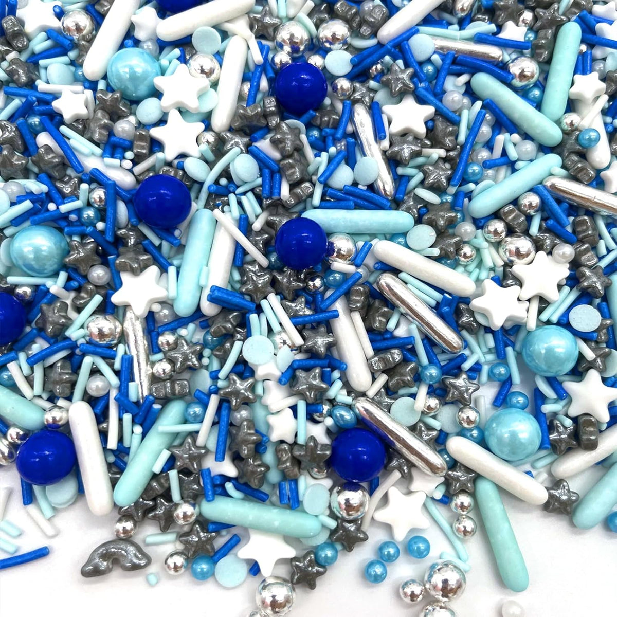 Weraru Edible Blue Silver Pearl Mix Sprinkles Candy Mixing Size Baking Edible Cake Decorations Cupcake Toppers Cookie Decorating Celebrations Wedding Shower Party Chirstmas Supplies 130g/ 4.6oz