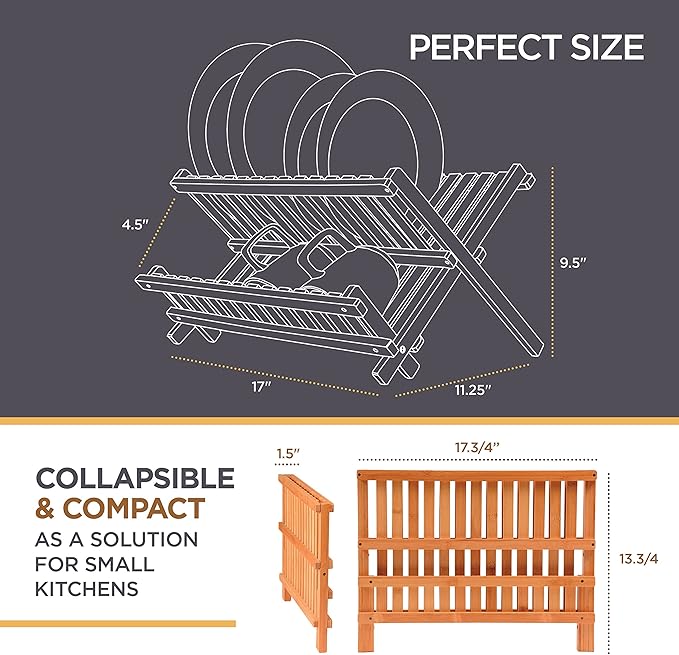 Bamboo Dish Rack and Expandable Drawer Organizer Set Bundle