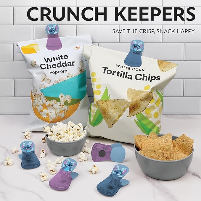 Disney Magnetic Chip Clips – Set of 6 Bag Clips for Food Storage - Mickey, Minnie, Lilo & Stitch, Winnie The Pooh – Durable Airtight Bag Chip Clips for Pantry & Fridge Use