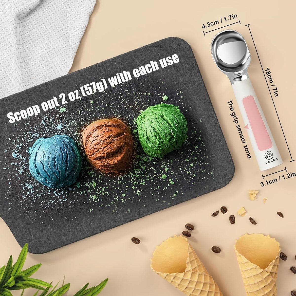 Heated Ice Cream Scoop – Electric Scooper for Hard Ice Cream and Desserts, Handheld Heating Up to 158°F, Rechargeable with LED Display, Easy to Clean, Ideal Summer Gift