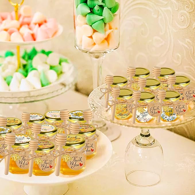 GIVAMEIHF Mini Glass Honey jars with Lids-1.5oz,48 pack Honey Jars,Small Honey Jar with Dipper,Thank You Tags,Jutes Rope,Empty Glass Jars for Jams,Baby Shower, Wedding Favors, Party Favors