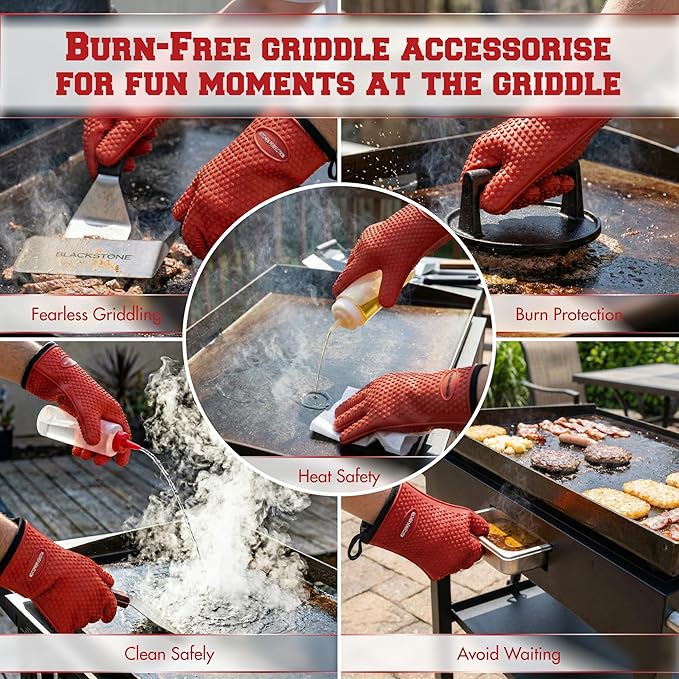 KITCHEN PERFECTION XL Silicone Oven & Griddle Gloves -Extreme Heat Resistant BBQ & Grilling Gloves -Handle Hot Food Right on Your Griddle |Waterproof Oven Mitts Grill Gloves |Superior Set+3 Bonuses