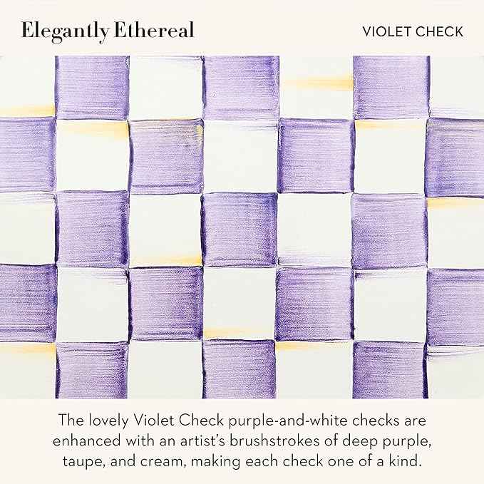 MACKENZIE-CHILDS Enamel Colander, Decorative Kitchen Strainer, Large, Purple-and-White Violet Check