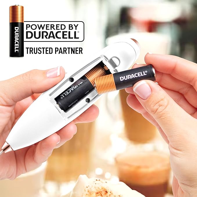 Zulay Kitchen Powerful Milk Frother Wand With 4 AA Duracell Batteries - Ultra Fast Handheld Drink Mixer - Electric Whisk Foam Maker for Coffee, Lattes, Cappuccino, Matcha & Creamer - White & Rose Gold