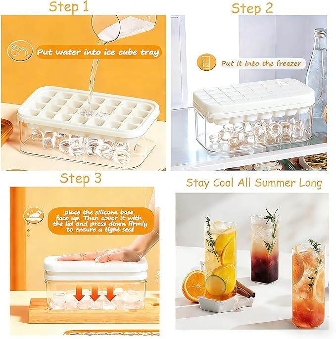 Plastic Ice Cube Trays with Bin and Scoop for Freezer+ Ice Cube Tray