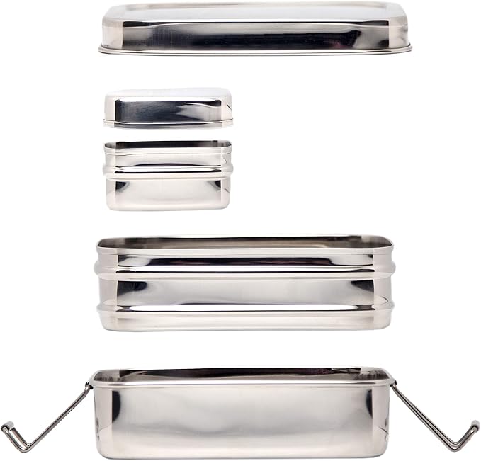 ECOlunchbox Three-in-One Stainless Steel Bento Box (31oz) – 3 Piece Nesting Lunch Container with Snack Pod – Plastic Free, Non Toxic, Dishwasher Safe, Not Leak-Proof