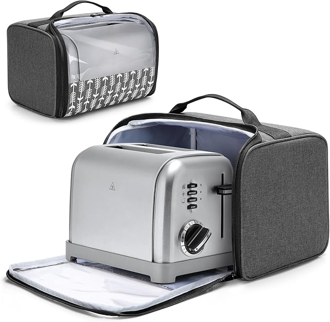 YARWO 2 Slice Toaster Cover with Bottom and Solid Structure, Dust Cover Compatible with Amazon Basics 2 slice, Elite Gourmet Toaster, Small Bread Machine Bag with Visible Window, 11.4 x 8.3 x 8 in