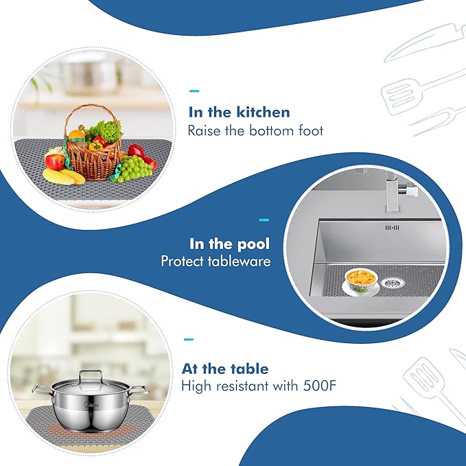 Bestjing Silicone Sink Mat - 24.8''x13'' Sink Protector for Kitchen Sink with Center Drain - Kitchen Grid Accessory, Non-slip Heat Resistant Mat for Bottom of Farmhouse Stainless Steel (Center Hole)