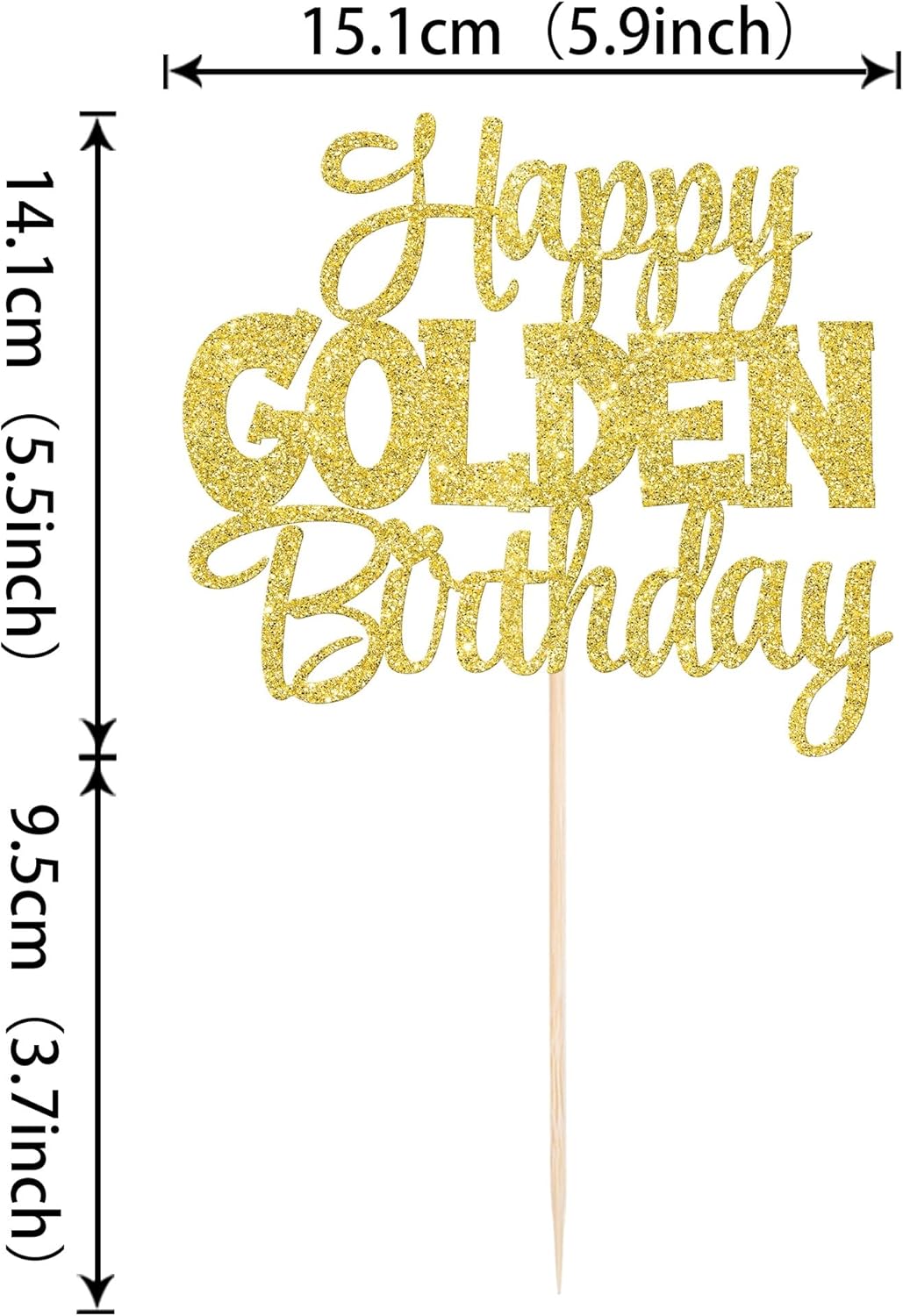 1 PCS Happy Golden Birthday Cake Topper Gold Glitter Birthday Cake Pick 1/13/16/18/21/30/40/60/70/80/90th Cake Decorations for Celebrating 50th Anniversary Theme Party Supplies