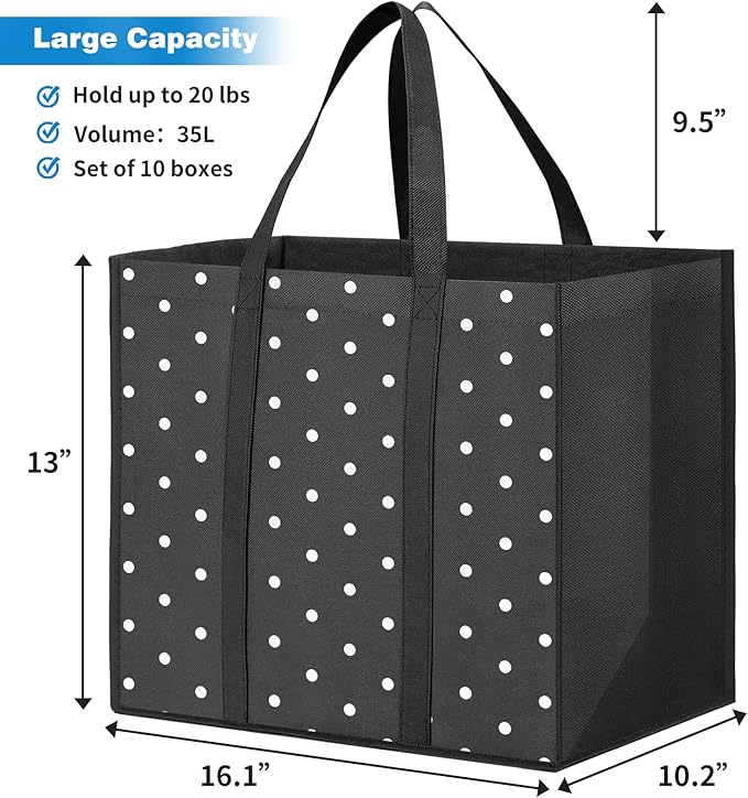 Fab totes 14 Pack Reusable Grocery Bags 35L Large Capacity Waterproof Tote Bags for Shopping and Picnic with Sturdy Handles