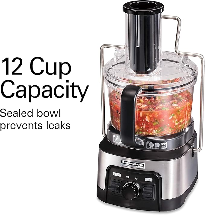 Hamilton Beach Professional Stack & Snap Food Processor & Veggie Spiralizer for Slicing, Shredding and Kneading, Extra-Large 3" Feed Chute Fits Whole Vegetables, 12 Cups, Stainless Steel (70815)