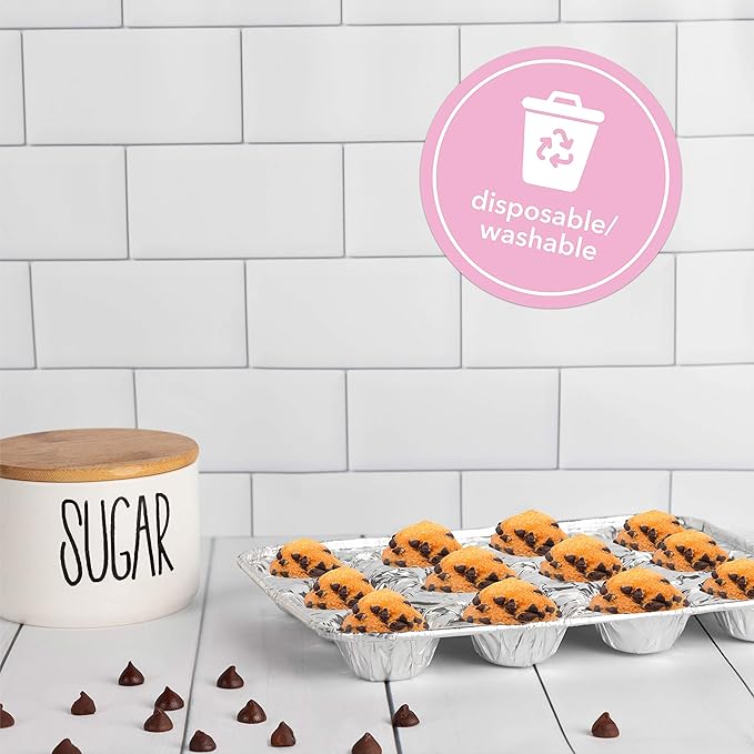 PLASTICPRO Aluminum Foil Muffin Pans Reusable and Disposable, Holds 12 Mini Cupcakes/Muffin foil Pan Pack of 20
