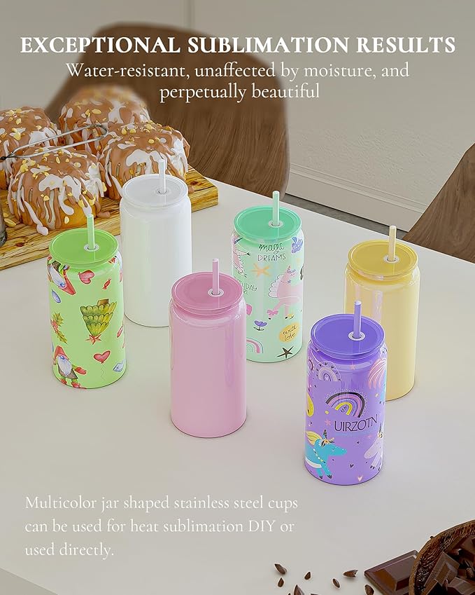 Glass Cups with Lids and Straws, 16oz Stainless Steels Cups, Beer Cups, Iced Coffee Cup, Smoothie Cup, Sublimation Tumbler, Pink (Shiny Polished Finish, Sublimatable)