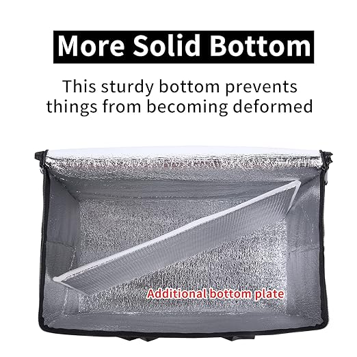 2 pack Additional Bottom Plate Black Insulated Grocery shopping bag , Delivery,pizza,reusable bags, Sturdy zipper,Collapsible,tote,cooler,thermal,Beach,waterproof heavy duty