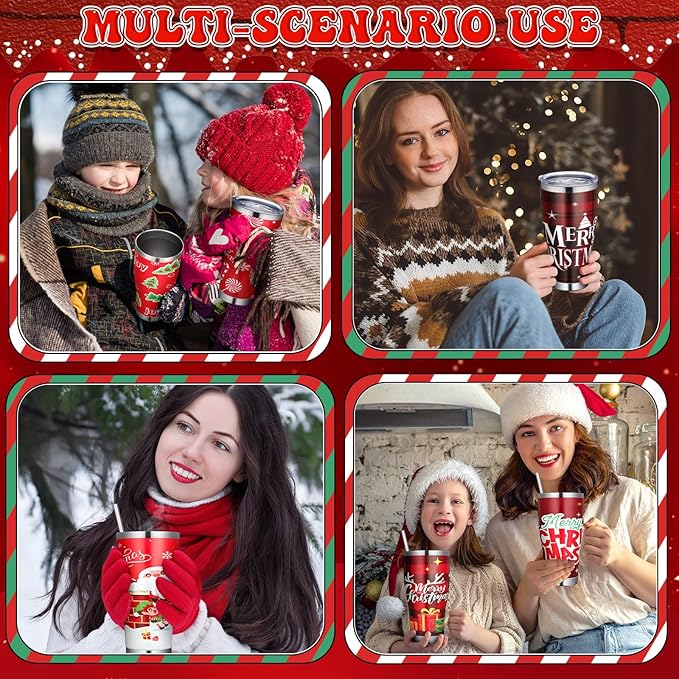 Mifoci 6 Pcs Christmas Tumblers 30oz Stainless Steel Christmas Travel Coffee Cup Double Insulated Vacuum Tumbler with Lid Straw Santa Claus Holiday Mug Gifts for Coworker Team Teacher(Novelty)