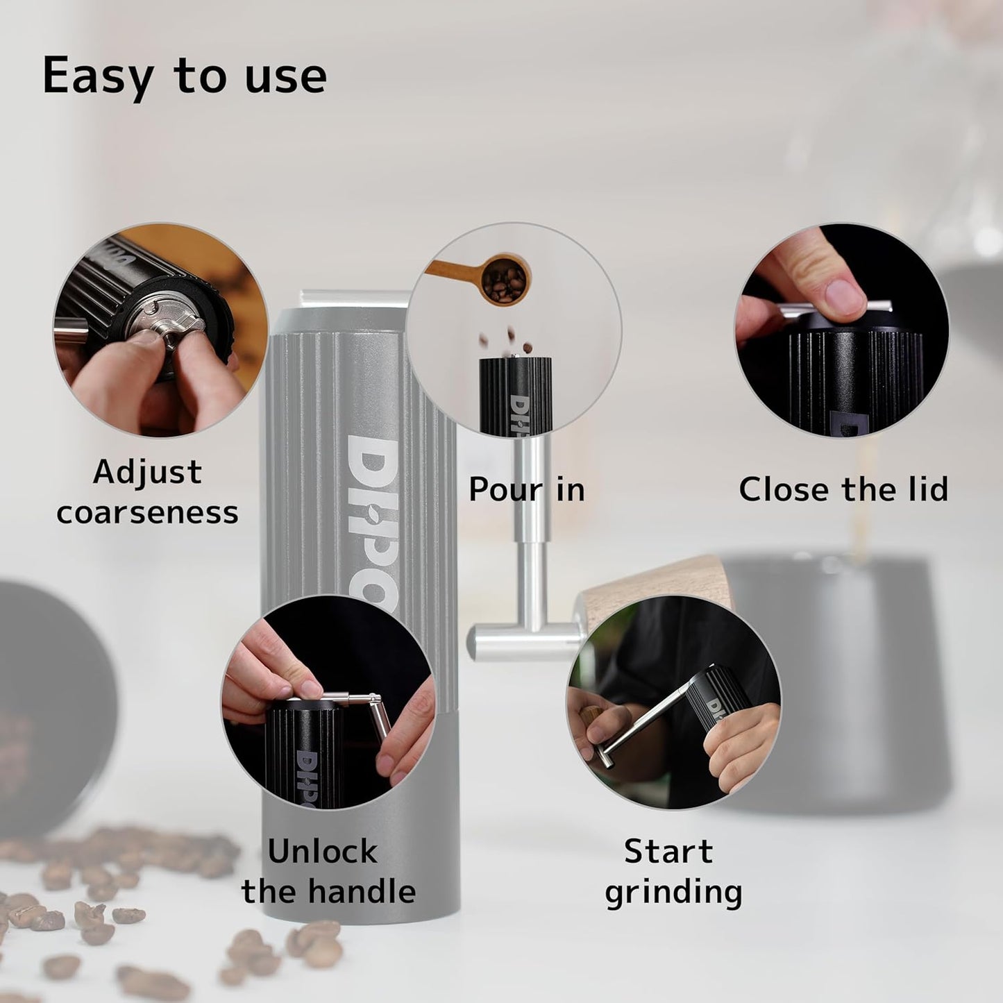 DHPO Sky-Two Manual Coffee Grinder With 7 Axis Stainless Steel Conical Burr Mill, 20g Portable Hand Coffee Grinder With Foldable Handle For Espresso, Drip, French Press, Camping, Travel, Home, Black