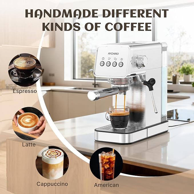 AYCHIRO 20 Bar Espresso Machine, Professional Espresso Machine with Milk Frother, Compact Espresso Maker for Cappuccino and Latte, Removable Water Tank and Drip Tray