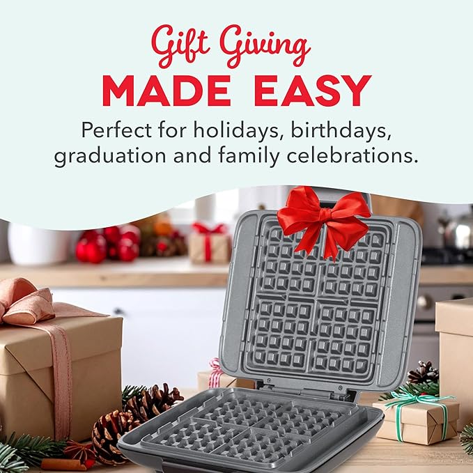 DASH No-Drip Waffle Maker - Four Waffle Molds, Nonstick Waffle Iron with Quick Heat-Up, Nonstick Surface - Perfect Waffle Maker for Kids and Families, Just Add Batter